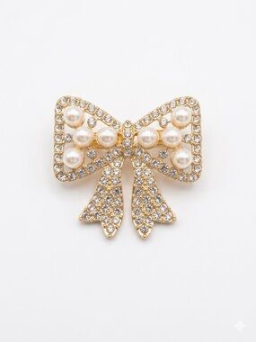 Gold Bow Pearl & Crystal Brooch - Elegant Women’s Jewelry